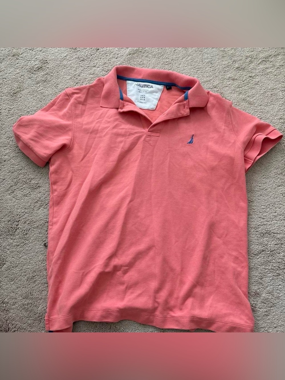 Nautica Men's Coral-Pink Polo with Contrast Trim